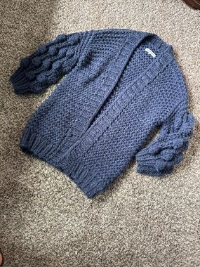 Chunky Cable Knit Open Cardigan Sweater - Navy